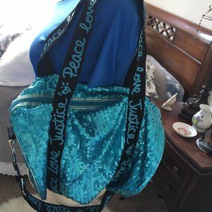 Justice Overnight/Duffle Bag Aqua/Turquoise Sequin
